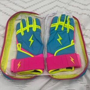 BRUCE BOLT Men's Bear Series Long Cuff Batting Gloves-Caribbean Blue